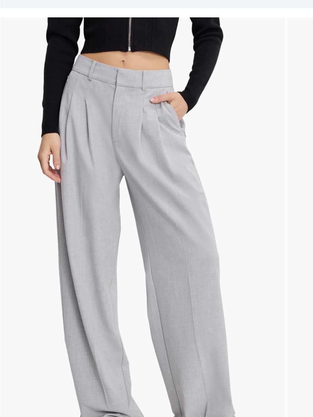 GOOD AMERICAN high waist ankle wide leg trousers grey